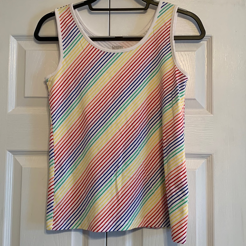 Lands End, Rainbow diagonal striped tank tank top EUC